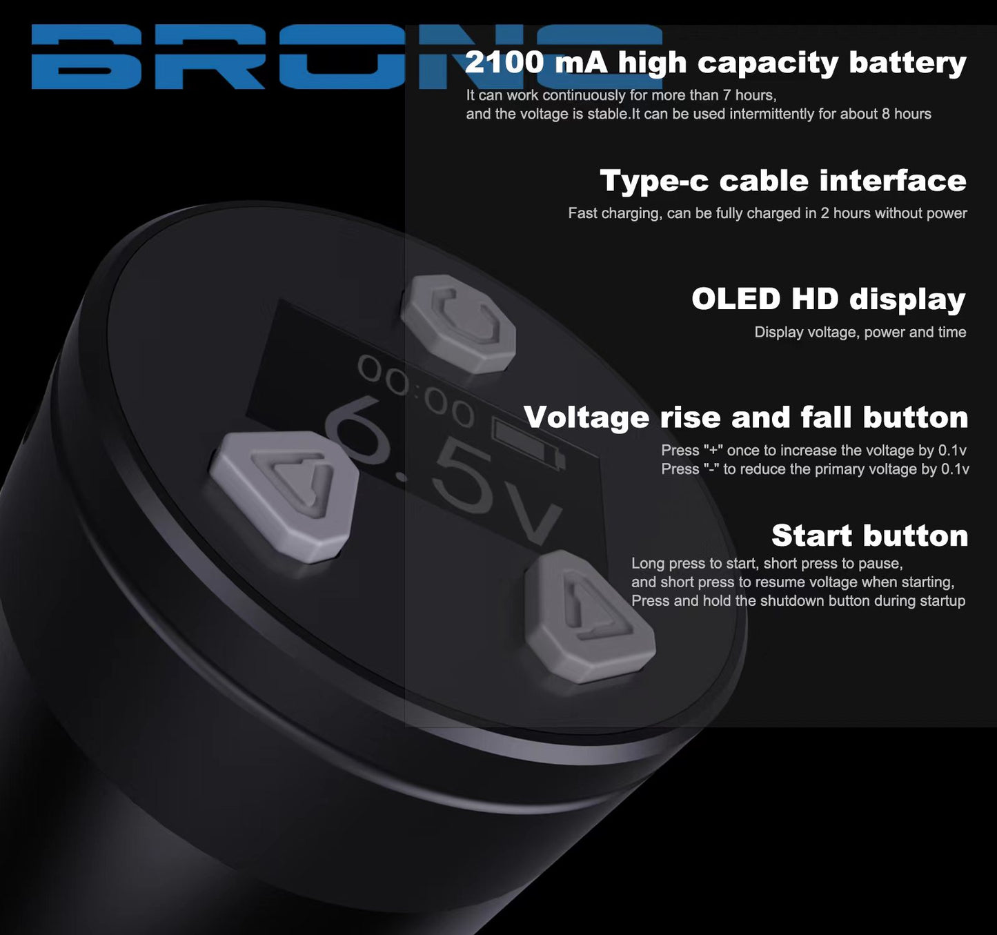 2024 BRONC Adjustable Wireless Tattoo Pen V12