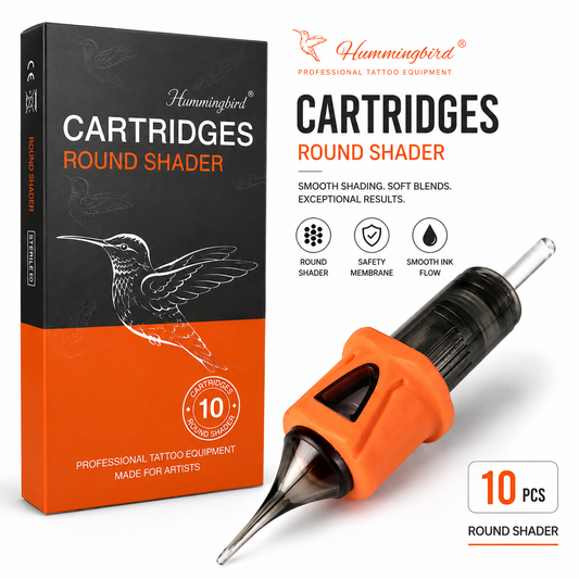 Hummingbird tattoo cartridge set with packaging and cartridge on a white background